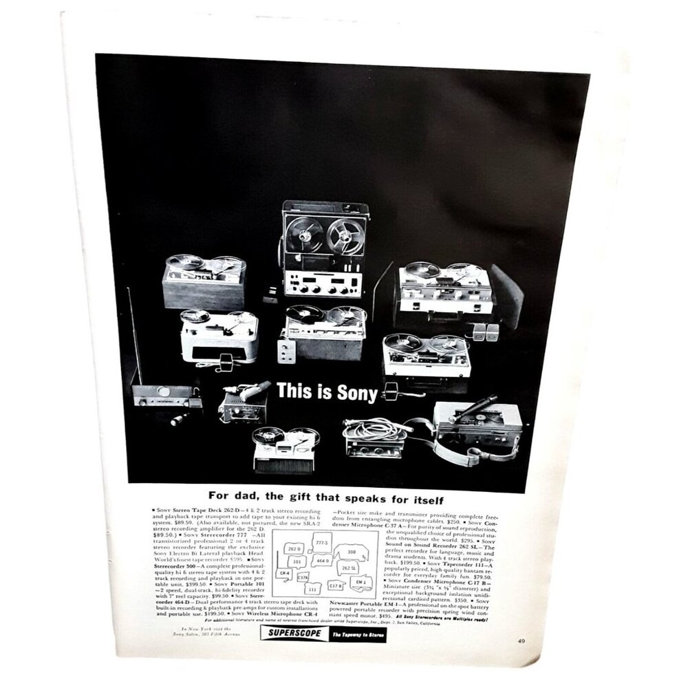 1963 Sony Superscope Tape Players Vintage Print Ad Original